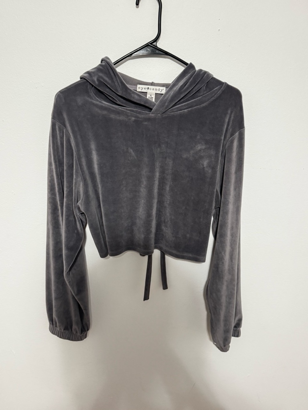 Velvet Cropped Hoodie in Charcoal Gray by Evereve